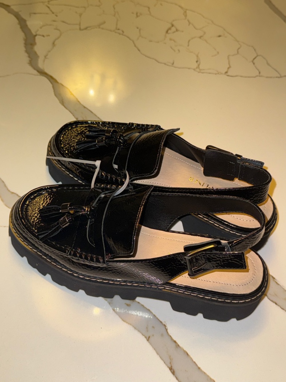 Donald J. Pliner Black Patent Tassel Slingback Lug Loafer - Picture 8 of 11